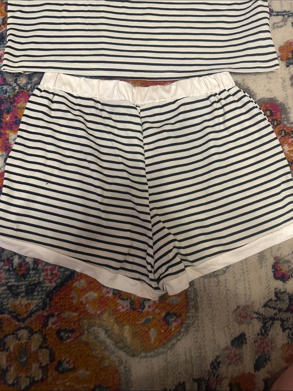 Striped Black & White Women’s Lounge Short Set - Picture 3 of 6